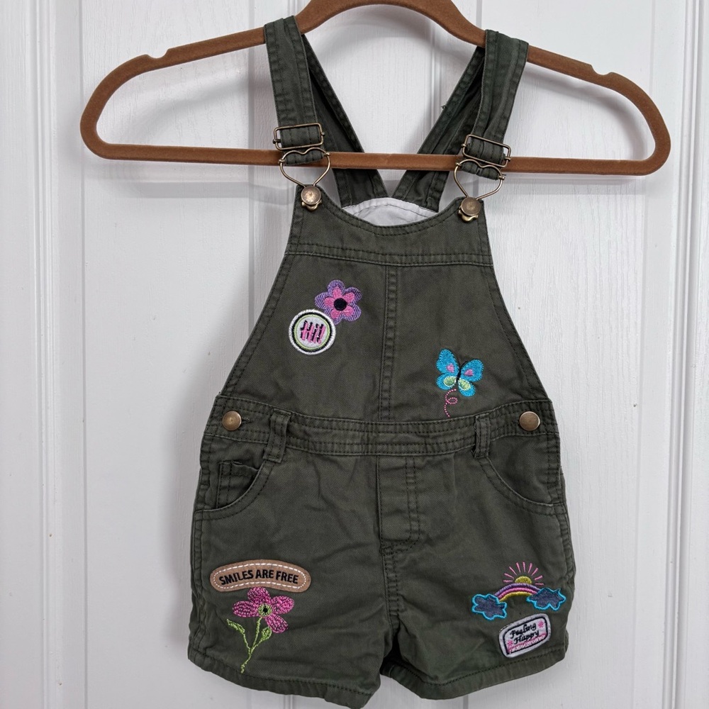 Embroidered Short Overalls | Girls 5 | Olive Green - Picture 7 of 7